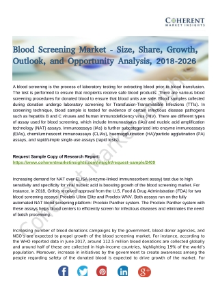Blood Screening Market Set to Expand Saliently at a Robust CAGR during the Forecast Period 2018-2026
