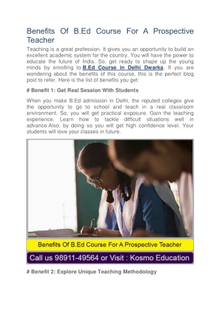 Benefits Of B.Ed Course For A Prospective Teacher