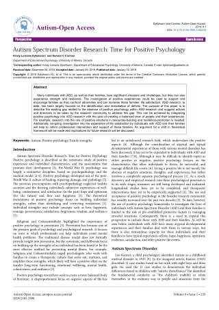 Autism Spectrum Disorder Research: Time for Positive Psychology