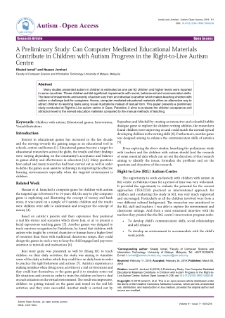 A Preliminary Study: Can Computer Mediated Educational Materials Contribute in Children with Autism Progress in the Righ