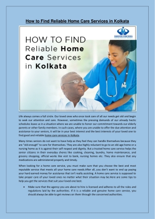 How to Find Reliable Home Care Services in Kolkata