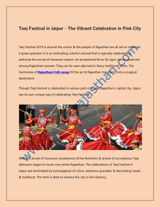 Teej Festival in Jaipur – The Vibrant Celebration in Pink City