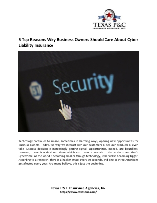 5 Top Reasons Why Business Owners Should Care About Cyber Liability Insurance