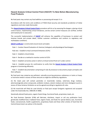 Hazard Analysis Critical Control Point