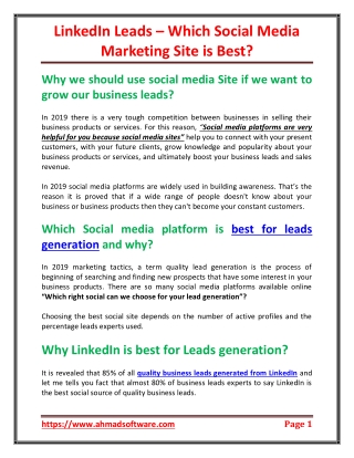 LinkedIn Leads – Which Social Media Marketing Site is Best