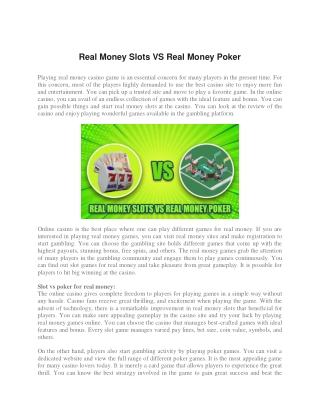 Real Money Slots VS Real Money Poker