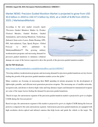 Precision Guided Munition Market Worth $47.5 Billion by 2025 - Exclusive Report by MarketsandMarkets™