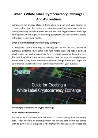 What is White Label Cryptocurrency Exchange? And it’s Features