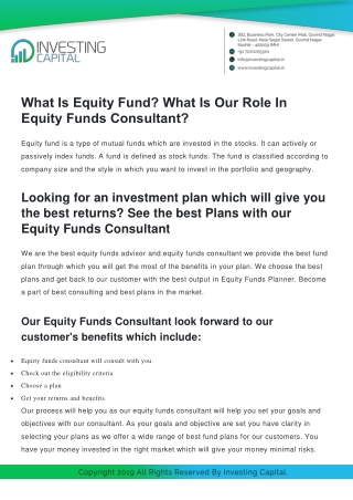 Equity Funds Consultant, Advisor In Nashik