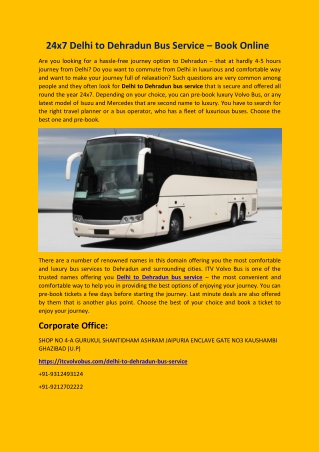 24x7 Delhi to Dehradun Bus Service – Book Online