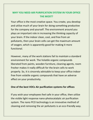 Why You Need Air Purification System in your Office the Most?