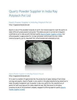 Quartz Powder Supplier in India Ray Polytech Pvt Ltd