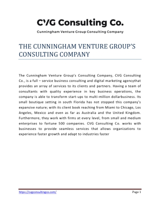 THE CUNNINGHAM VENTURE GROUP’S CONSULTING COMPANY