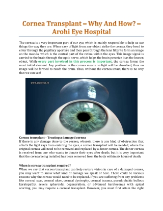 Cornea Transplant – Why And How? - Arohi Eye Hospital