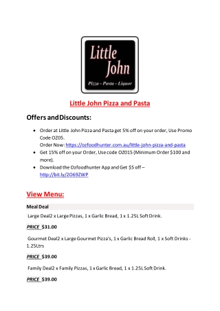 15% Off - Little John Pizza and Pasta-Warranwood - Order Food Online