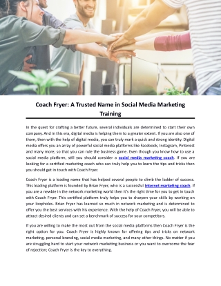 Coach Fryer: A Trusted Name in Social Media Marketing Training