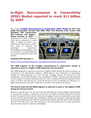 In-flight Entertainment & Connectivity (IFEC) Market expected to reach $11 billion by 2027