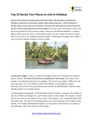 Top 10 Kerala Tour Places to visit In Holidays