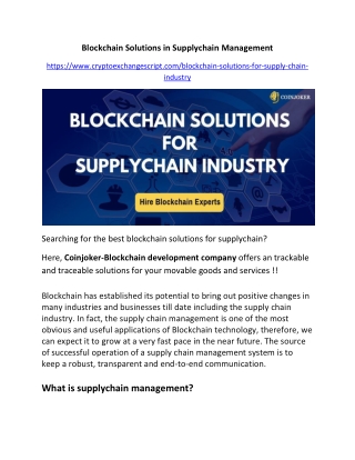 Blockchain Solutions in Supply Chain Management