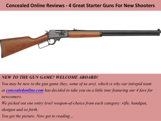 Concealed Online Reviews - 4 Great Starter Guns For New Shooters