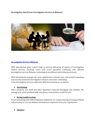 Investigation And Private Investigation Services In Malaysia