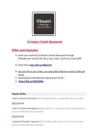 15% Off - D'Amato's Family Restaurant-Unanderra - Order Food Online<