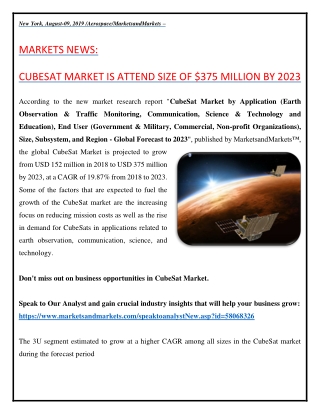 CubeSat Market Worth $375 Million by 2023 - Exclusive Report by MarketsandMarkets™