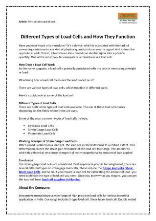 Different Types of Load Cells and How They Function