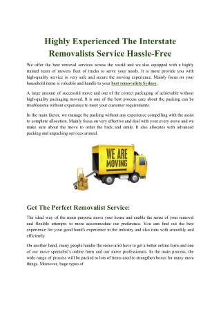 Best Removalists Sydney