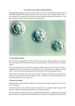 Top 5 reasons to have donor-embryo IVF abroad
