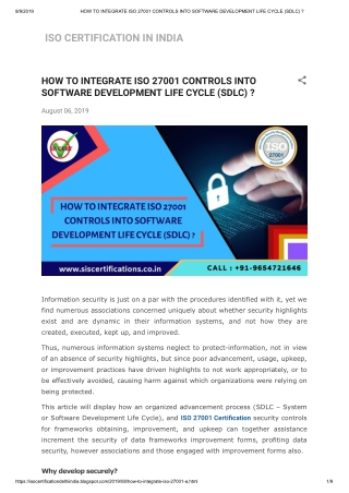 HOW TO INTEGRATE ISO 27001 Certification CONTROLS INTO SOFTWARE DEVELOPMENT LIFE CYCLE (SDLC) ?