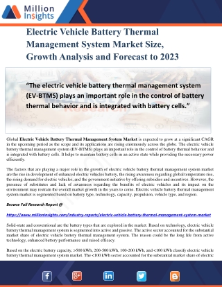 Electric Vehicle Battery Thermal Management System Market Size, Growth Analysis and Forecast to 2023