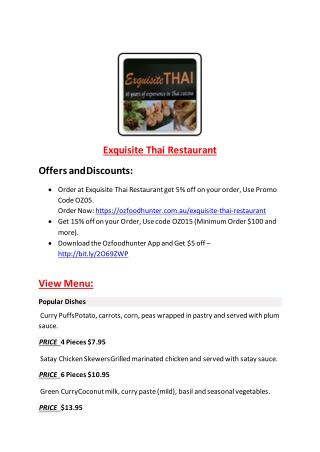 15% Off - Exquisite Thai Restaurant-Collaroy - Order Food Online