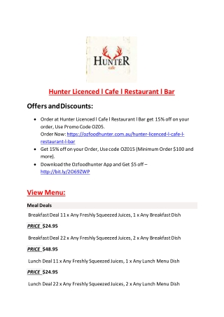 Hunter Licenced l Cafe l Restaurant l Bar-Brighton - Order Food Online