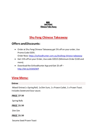 Shu Feng Chinese Takeaway-Mount Druitt - Order Food Online