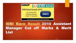 IDBI Bank Result 2019 Assistant Manager Cut off Marks & Merit List