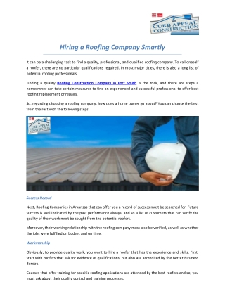 Hiring a Roofing Company Smartly