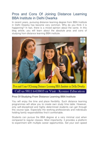 Pros and Cons Of Joining Distance Learning BBA Institute in Delhi Dwarka