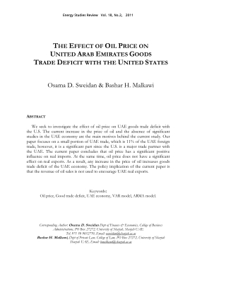 Osama D. Sweidan & Bashar H. Malkawi, THE EFFECT OF OIL PRICE ON UNITED ARAB EMIRATES GOODS TRADE DEFICIT WITH THE UNITE