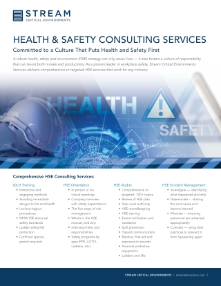Comprehensive Health and Safety Consulting Services from Stream Data Centers