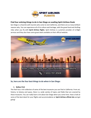 Find four enticing things to do in San Diego on availing Spirit Airlines Deals