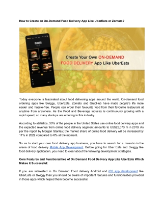 How to Create an On-Demand Food Delivery App Like UberEats or Zomato?