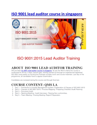 ISO 9001 lead auditor course in singapore
