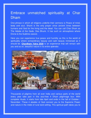 Embrace unmatched spirituality at Char Dham