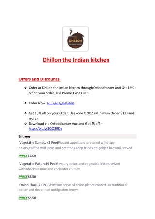 15% Off - Dhillon the Indian kitchen -Salisbury - Order Food Online