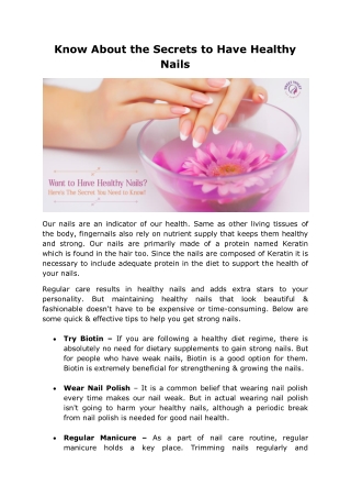 Know About the Secrets to Have Healthy Nails