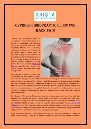 Cypress Chiropractic Clinic for Back Pain