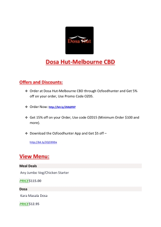 15% Off - Dosa Hut-Melbourne CBD-Melbourne - Order Food Online