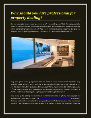 Why should you hire professional for property dealing?