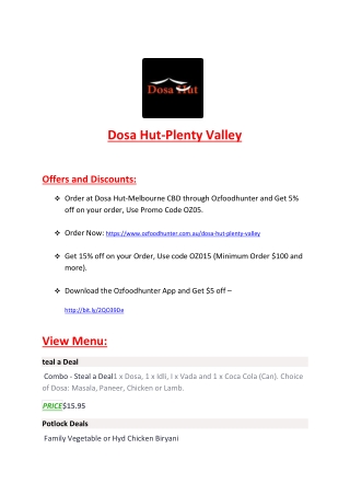 15% Off - Dosa Hut-Plenty Valley-Mill Park - Order Food Online